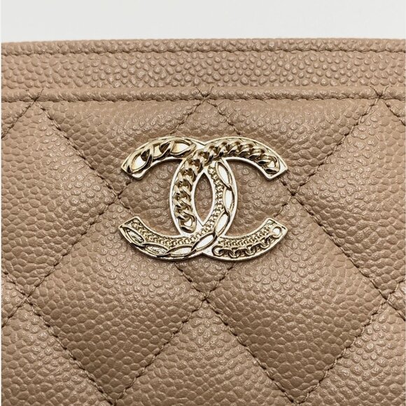 Authentic CHANEL large CC logo beige caviar card holder wallet GHW Brand New - Picture 5 of 11